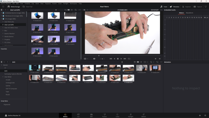 Das Projekt in Resolve beginnt mit dem Medienimport - unten sind die Symbole für die Arbeitsbereiche. (Screenshot: Martin Wolf/Golem.de)